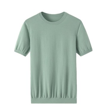 新款精紡薄款短袖男士100純山羊絨衫高檔圓領毛衣產針織打底半袖