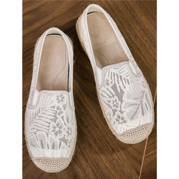 漁夫鞋女2025新款夏季蕾絲透氣平底布鞋網面一腳蹬女鞋單鞋休閑鞋