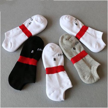 男士春夏季短筒純棉運動襪子毛巾底條紋分左右腳薄款運動襪加厚中