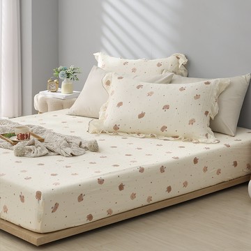 (單人/雙人/加大) / 韓系波浪邊純棉雙層紗床包組 / 生日小熊 / DON