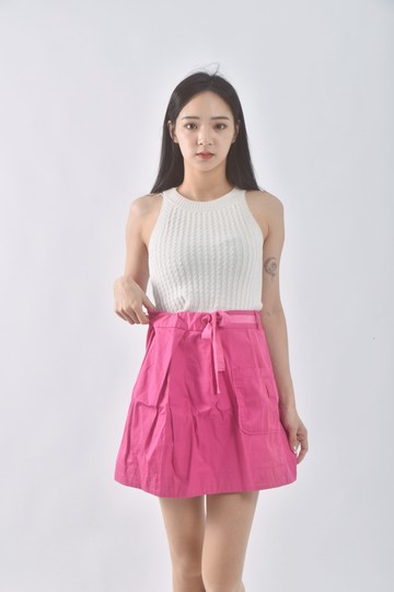 (M) fisso棉質口袋純棉粉色短裙