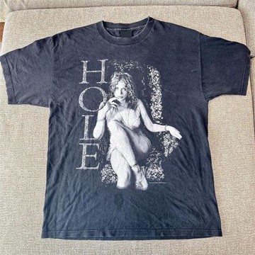 Hole空洞合唱團洞穴搖滾樂隊美式復古重磅水洗做舊短袖高街T恤