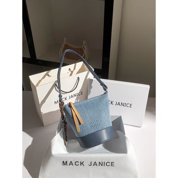 MackJanice獨特小眾設計編織藍水桶包女士2024新款潮流單肩斜挎包