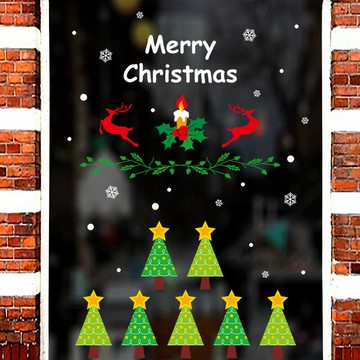 優購生活~商場店鋪櫥窗戶玻璃墻紙貼畫墻貼紙新年圣誕樹麋鹿雪花窗花貼紙墻紙 玻璃貼 壁紙 壁貼 玻璃靜電貼 窗戶貼防窺貼