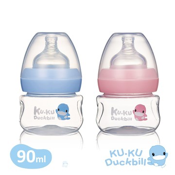 酷咕鴨幾何視界PP寬口果汁奶瓶90ml二入組(藍/粉)