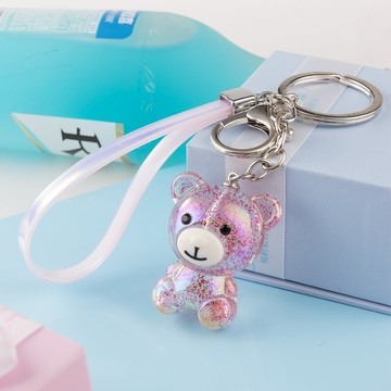 幻彩流沙水晶熊鑰匙鏈鑰匙扣汽車鑰匙圈環女士可愛鎖匙扣包包掛件