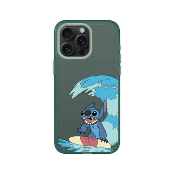 iPhone 15 Pro Max Clear 憂墨綠 - 迪士尼-史迪奇 Disney Stitch - 經典系列-不游泳但衝浪