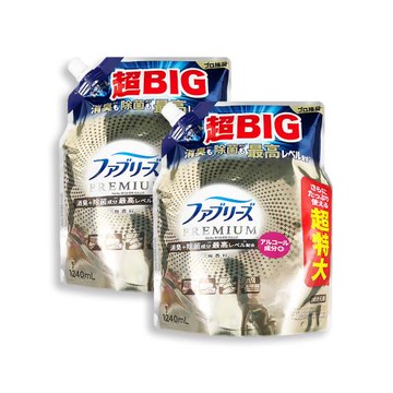 (2袋超值組)日本Febreze風倍清-高消臭力3D浸透織品除臭噴霧補充包1240ml/袋-無香(銀邊)(超BIG衣物香氛,鞋靴寢具地毯沙發窗簾消臭)