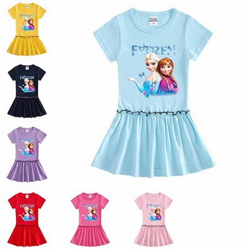ディズニーアナと雪の女王エルサ柄ワンピース 半袖 ガールズ 子供服 プリンセス 通販 Lineポイント最大get Lineショッピング