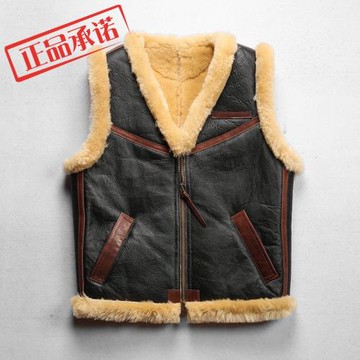 美國原生態綿羊皮皮毛一體馬甲男 加厚保暖v領外搭真皮機車背心男