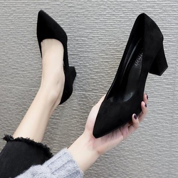 黑色高跟鞋女大碼淺口工作職業百搭中跟5cm單鞋學生禮儀少女正裝7