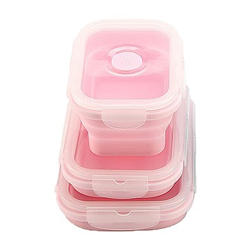 Mega 環保伸縮折疊便當盒 Set 3 食品級矽膠+環保PP 耐熱溫度-40°C到+230°C  粉色  1組