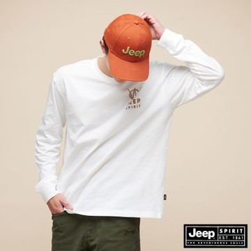 JEEP 男裝 WILLYS 印花純棉長袖T恤-白色