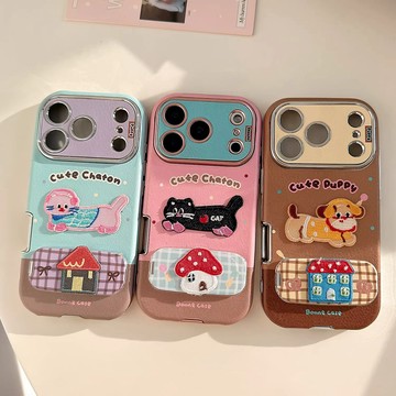 ins皮質立體刺繡卡通小動物適用於iphone手機殼 17Pro Max 16 15 14保護套 蘋果保護殼