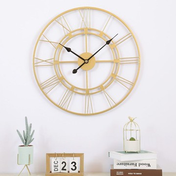 北歐風格金屬圓形掛鐘客廳餐廳酒吧墻面裝飾壁掛件創意靜音大掛鐘