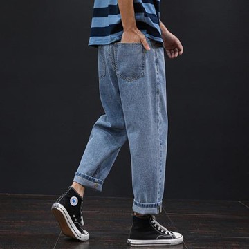 秋冬牛仔褲男寬松直筒大碼胖子九分老爹男褲屁股大腿粗的加絨褲子