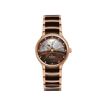 Centrix 晶萃真鑽自動腕錶 巧克力陶瓷玫瑰金35MM