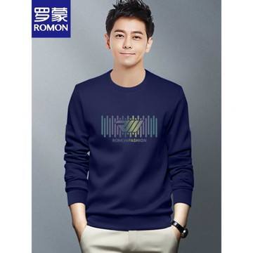 新款羅蒙棉圓領衛衣男士休閑寬松國潮百搭中青年加絨款外套打底衫