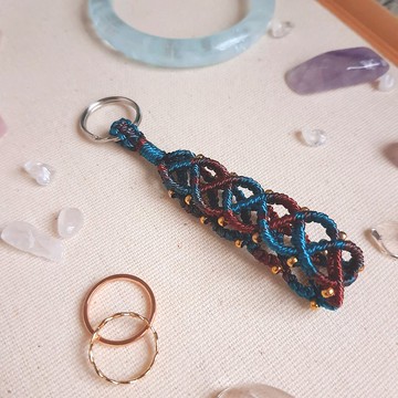 C027-手工編織鑰匙圈 藍褐色漸層鑰匙掛飾