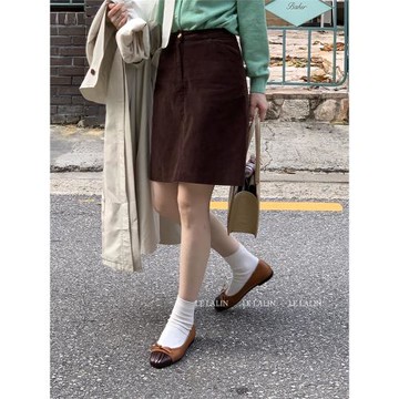 LE LALIN 韓系復古金扣燈芯絨a字百搭休閑半身裙女秋冬裙子