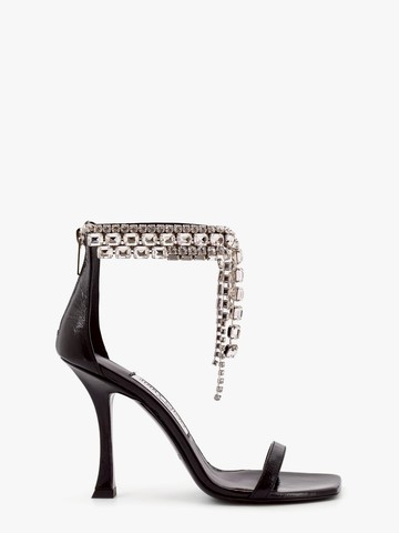 Black vintage leather sandals with crystals detail - JIMMY CHOO - gender_Woman