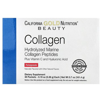 California Gold Nutrition, 膠原蛋白多肽加上維生素 C 和透明質酸，石榴，30 包，每包 0.19 盎司（5.38 克）