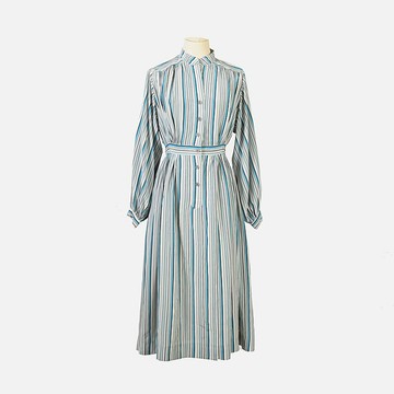 【蛋植物古著】涓流雲河條紋印花古著洋裝