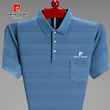 (免運)皮爾卡丹高檔冰絲短袖T恤男士中年翻領夏季休閑爸爸真口袋POLO衫