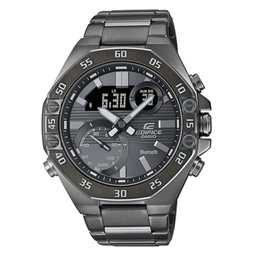 CASIO EDIFICE系列八角錶圈藍芽三眼不鏽鋼腕錶-鐵灰(ECB-10DC-1B)/48.5mm