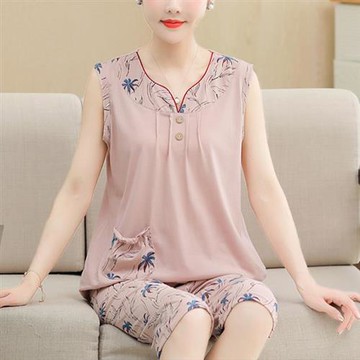 【韓國K.W.】現貨領口滾邊純棉粉休閒居家服睡衣