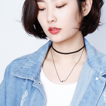 銀飾今生s925純銀項鏈女個性時尚頸帶chocker原宿風黑色直播專享1入