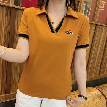 翻領上衣 短袖 polo衫 大碼女裝 polo領 上衣女 休閑 t恤女 短袖上衣 短袖t恤 大尺碼上衣 媽媽裝