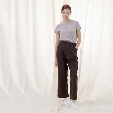 【MASTINA】不對稱腰頭設計西裝長褲 卡 咖