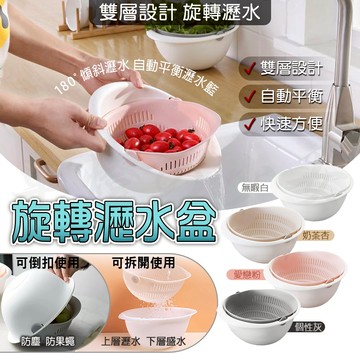 【免運 一盆多用】瀝水籃 洗米籃 洗菜籃 雙層瀝水籃 瀝水盆 洗菜 洗菜盆 濾水籃 洗菜瀝水盆 廚房 收納 旋轉瀝水籃