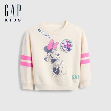【GAP】女幼童裝|Gap x Disney迪士尼聯名 Logo刺繡印花圓領大學T-象牙白(816032)