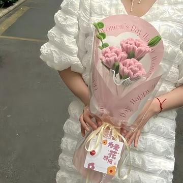 🔥新款🔥扭扭棒康乃馨花束diy手工母親節l禮物 花束自製編織成品送媽媽 節日禮物 diy毛線針織手作材料包 鉤織毛線
