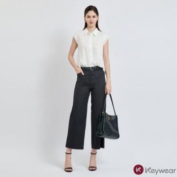 KeyWear奇威名品    城市線條廓腿九分褲-黑色