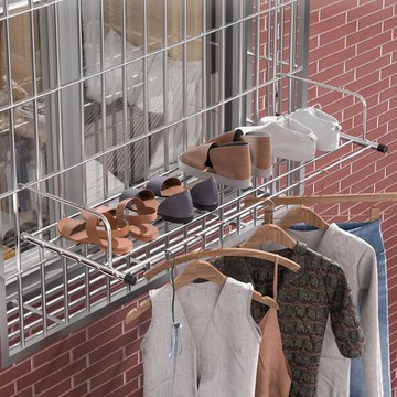 不鏽鋼陽臺窗外曬衣架掛衣架防盜窗臺神器晾衣架鞋架子摺疊伸縮晾曬置物架