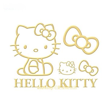 asdfkitty*KITTY裝飾貼-金色-行李箱.汽車.機車.冰箱.微波爐.電腦都可貼-日本正版商品