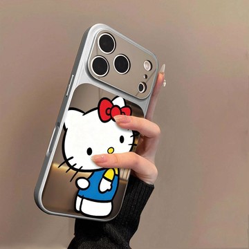 卡通可愛歪頭凱蒂貓適用iPhone17promax手機殼蘋果16鏡面15大視窗