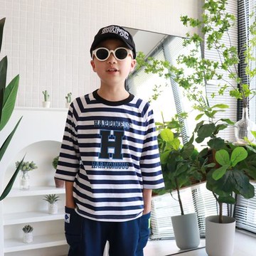 男童七分袖寬松圓領夏天上衣t恤