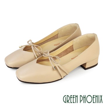 女鞋 跟鞋 包鞋 便鞋 OL 通勤 方頭 真皮 台灣製【GREEN PHOENIX 波兒德】U33-22477