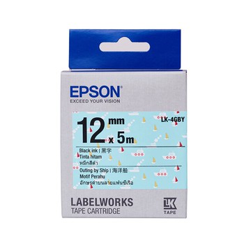 EPSON 海洋船款 12mmx5M 底黑字標籤帶 / 盒 LK-4GBY｜領券最高折$220