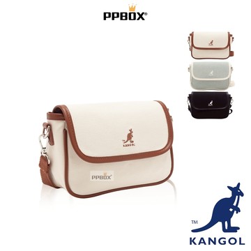 KANGOL 袋鼠 帆布皮帶前掀側背包 限定款 【65228701】 時尚 小白包 郵差包 潮流百搭款 包包 日韓穿搭