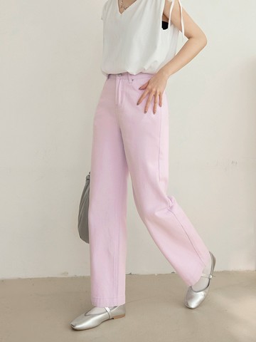 純棉粗斜紋口袋繡花落地直筒長褲