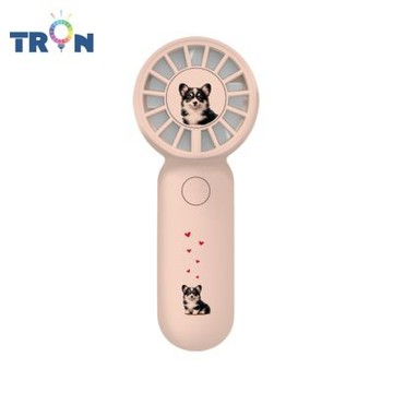 TRON 迷你手持風扇 粉色 可愛小狗 三檔風速 防丟掛繩 充電風扇