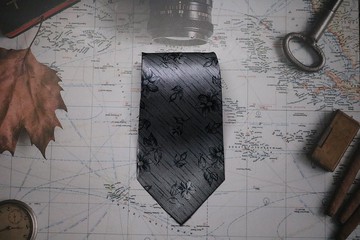 灰色花卉真絲領帶雅痞復古紳士裝necktie