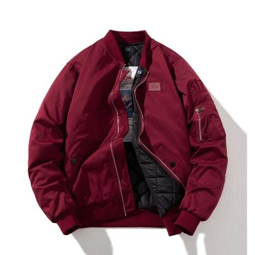 復古潮牌棒球服情侶飛行員夾克外套男女酒紅色美式休閑加厚棉衣