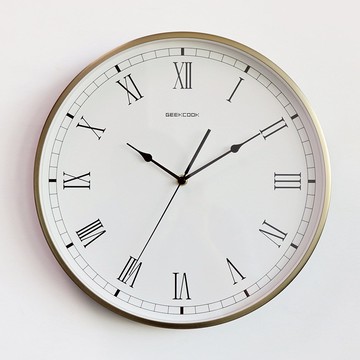 簡約金屬框掛鐘14寸大掛鐘古羅馬數字掛鐘靜音不滴答裝飾鐘現代家居裝飾客廳裝飾鐘