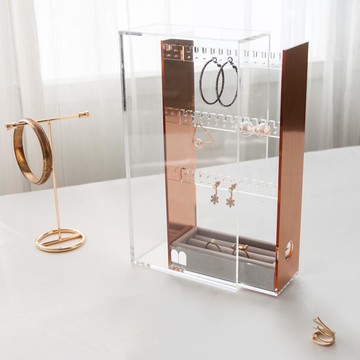 目喜生活｜玫瑰金防塵飾品收納盒 含質感絨布戒台 ML01C3A2-07M-TW